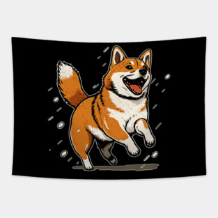 Playful Shiba Inu Dog, Dog Lover Tapestry