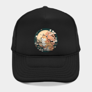 Shiba Inu Dog, Retro Sunset Style, Cherry Blossom, Japanese Hat