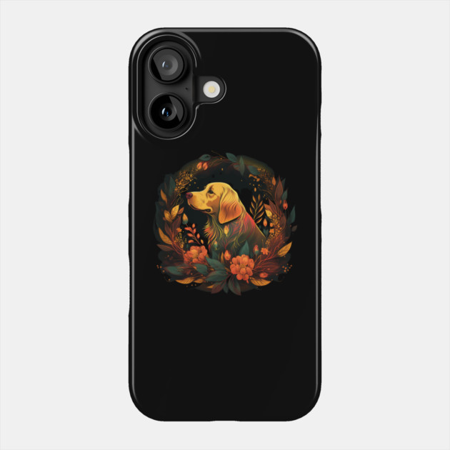Golden Retriever Dog, Floral Ornament, Dog Lover Phone Case by logiamerch