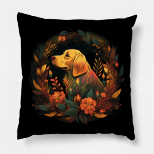 Golden Retriever Dog, Floral Ornament, Dog Lover Pillow