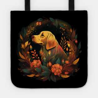 Golden Retriever Dog, Floral Ornament, Dog Lover Tote