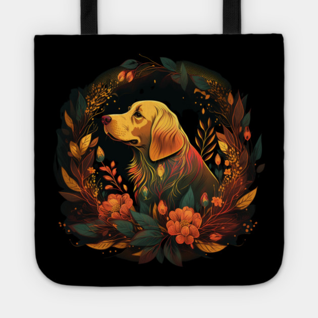 Golden Retriever Dog, Floral Ornament, Dog Lover Tote by logiamerch