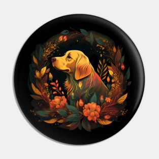 Golden Retriever Dog, Floral Ornament, Dog Lover Pin