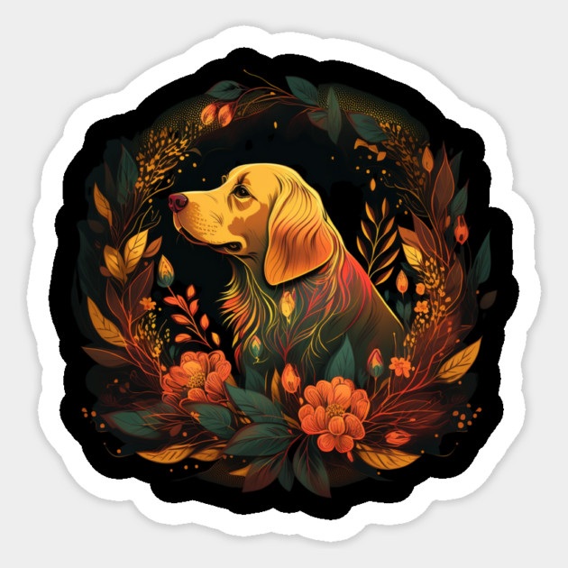 Golden Retriever Dog, Floral Ornament, Dog Lover Sticker by logiamerch
