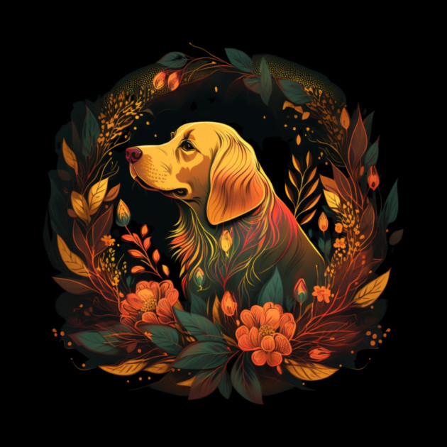 Golden Retriever Dog, Floral Ornament, Dog Lover by logiamerch