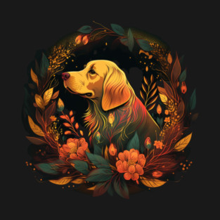Golden Retriever Dog, Floral Ornament, Dog Lover T-Shirt