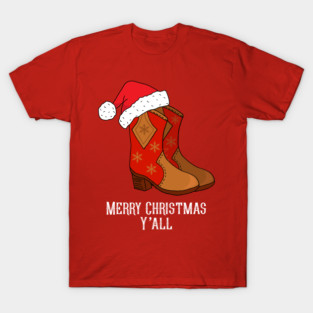 Merry Christmas Y'all Red Western Cowboy Boots T-Shirt