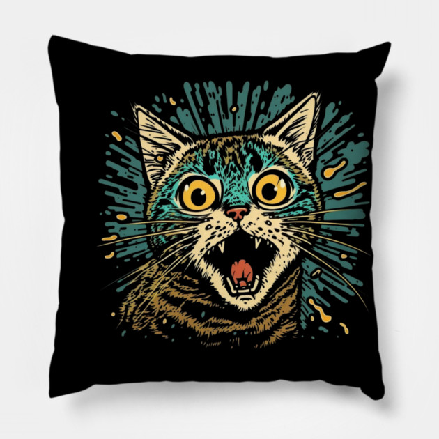 Funny Scared Cat Face, Cat Lover, Scaredy Cat Pillow by logiamerch