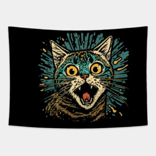 Funny Scared Cat Face, Cat Lover, Scaredy Cat Tapestry
