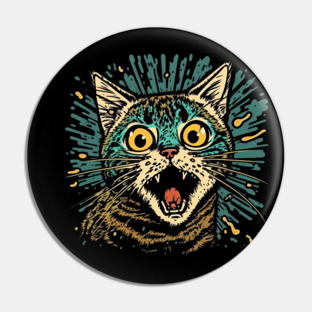 Funny Scared Cat Face, Cat Lover, Scaredy Cat Pin by logiamerch