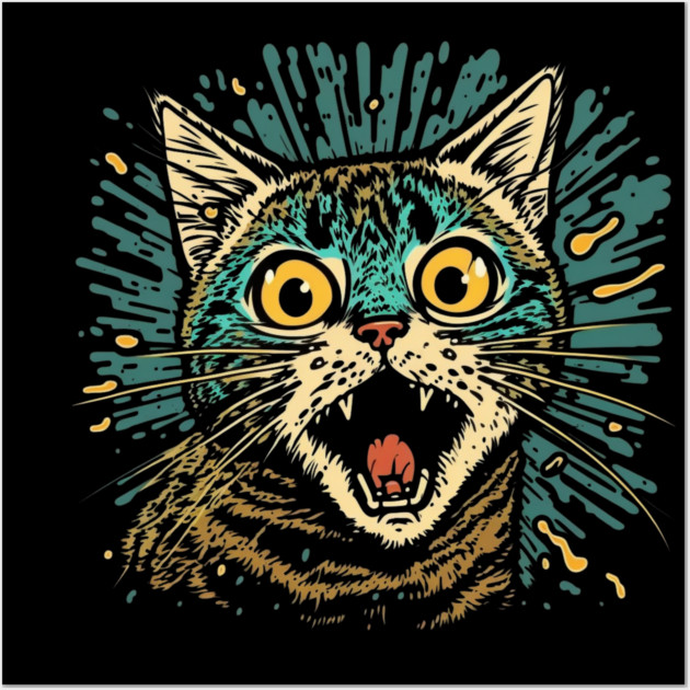Funny Scared Cat Face, Cat Lover, Scaredy Cat Wall Art by logiamerch