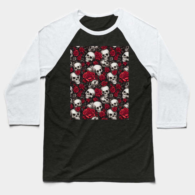 Rose And Skull Pattern Baseball T-Shirt by The WYLD Tribe