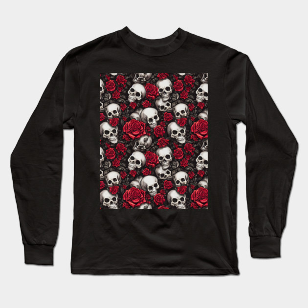 Rose And Skull Pattern Long Sleeve T-Shirt by The WYLD Tribe