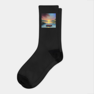 Lakeside Sunset Boat View Socks