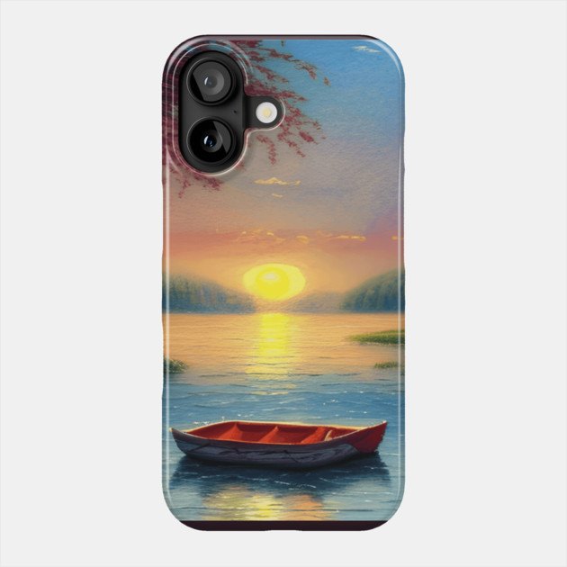 Lakeside Sunset Boat View Phone Case by The WYLD Tribe