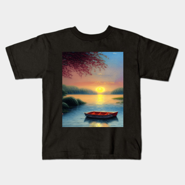 Lakeside Sunset Boat View Kids T-Shirt by The WYLD Tribe