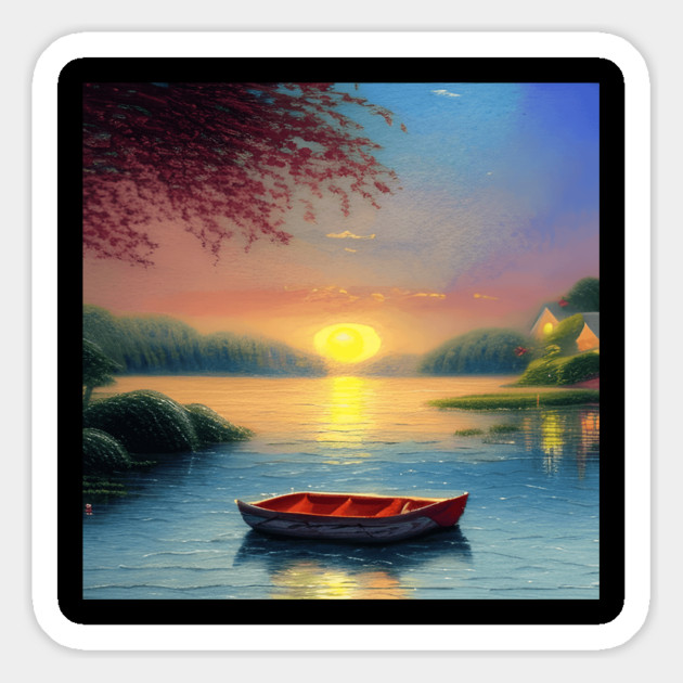 Lakeside Sunset Boat View Magnet by The WYLD Tribe