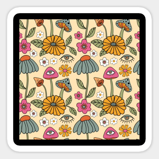 Retro Floral Mushrooms Pattern Sticker by The WYLD Tribe