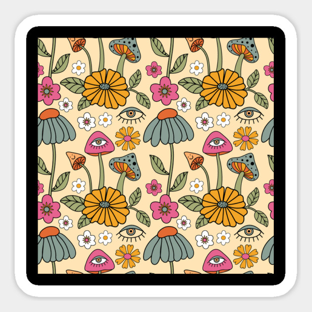 Retro Floral Mushrooms Pattern Magnet by The WYLD Tribe