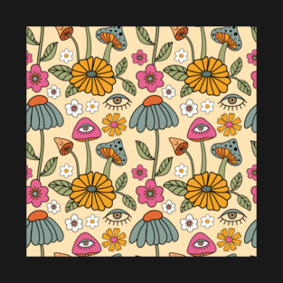 Retro Floral Mushrooms Pattern T-Shirt
