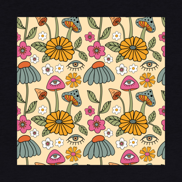 Retro Floral Mushrooms Pattern by The WYLD Tribe