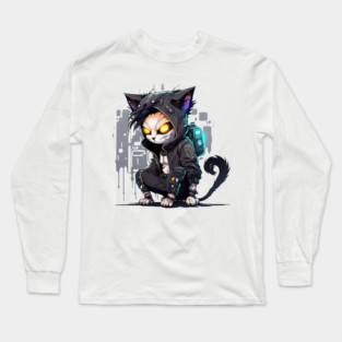 Hacker Cat Cyberpunk Long Sleeve T-Shirt