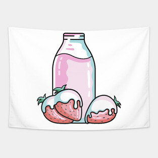 Cute Strawberry Milkshake Tapestry
