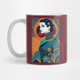 Art Deco Woman White Face with Circles Mug