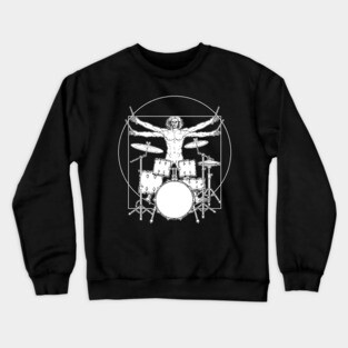 Virtuvian Man Drummer White Crewneck Sweatshirt