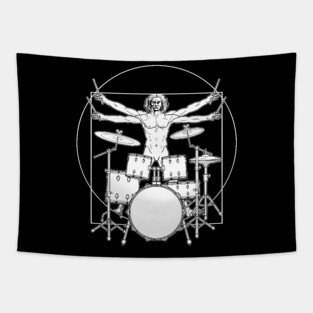 Virtuvian Man Drummer White Tapestry