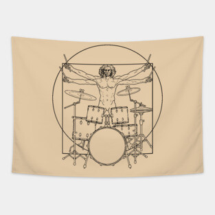 Virtuvian Man Drummer Black Tapestry
