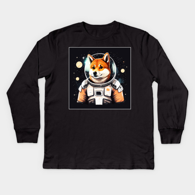 Shiba Inu Dog, Astronaut, Funny Dog Lover Kids Long Sleeve T-Shirt by logiamerch