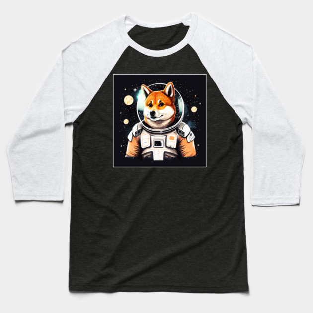 Shiba Inu Dog, Astronaut, Funny Dog Lover Baseball T-Shirt by logiamerch