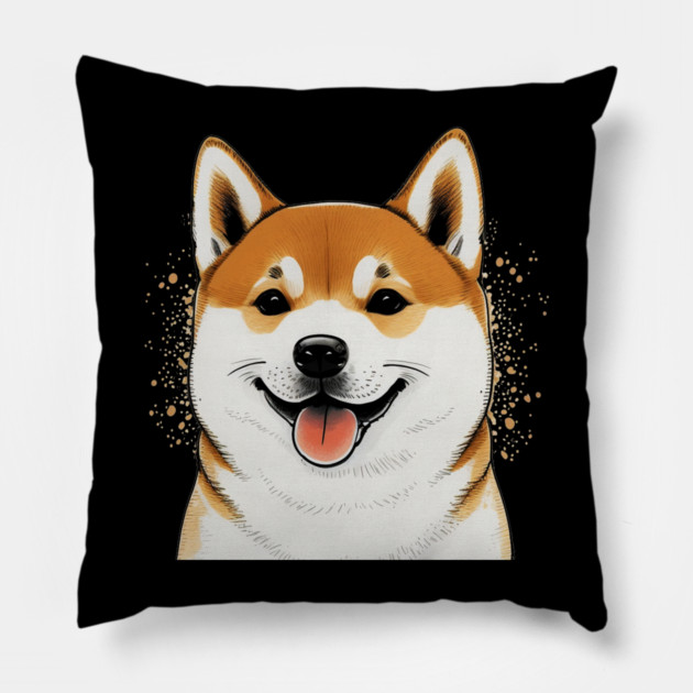 Cute Shiba Inu Dog Smiling Pillow by logiamerch