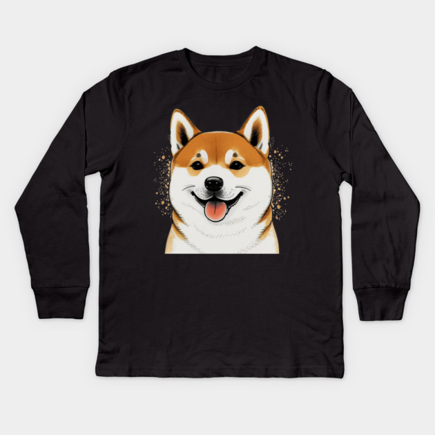 Cute Shiba Inu Dog Smiling Kids Long Sleeve T-Shirt by logiamerch