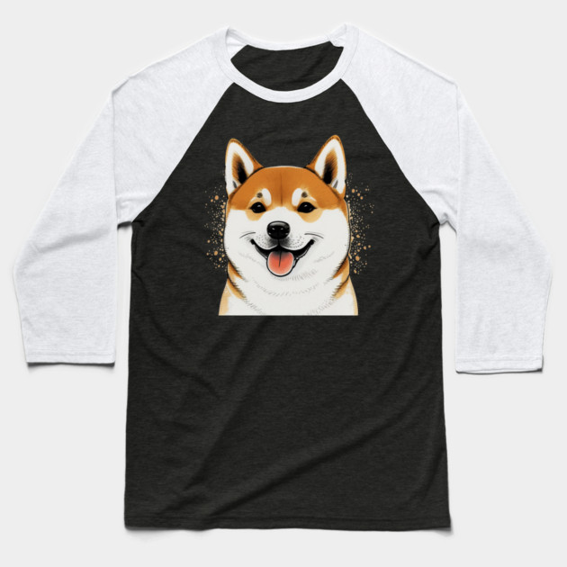 Cute Shiba Inu Dog Smiling Baseball T-Shirt by logiamerch