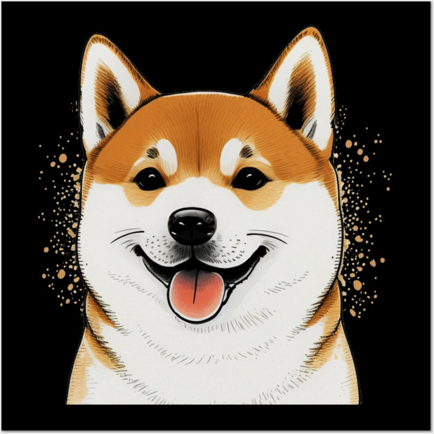Cute Shiba Inu Dog Smiling Wall Art by logiamerch