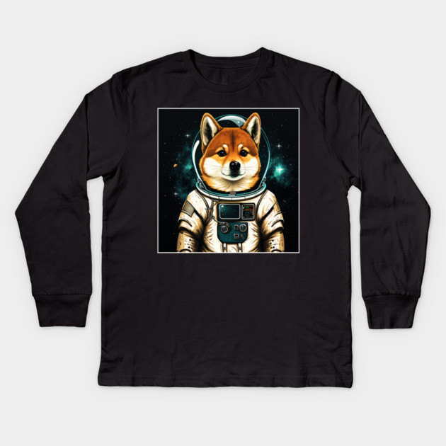 Shiba Inu Dog, Astronaut, Funny Dog Lover Kids Long Sleeve T-Shirt by logiamerch