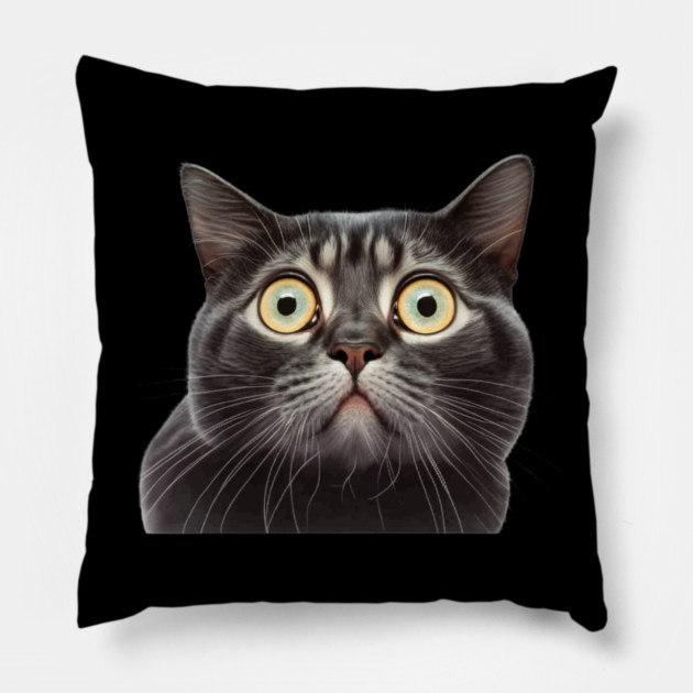 Funny Scared Cat Face, Cat Lover, Scaredy Cat Pillow by logiamerch