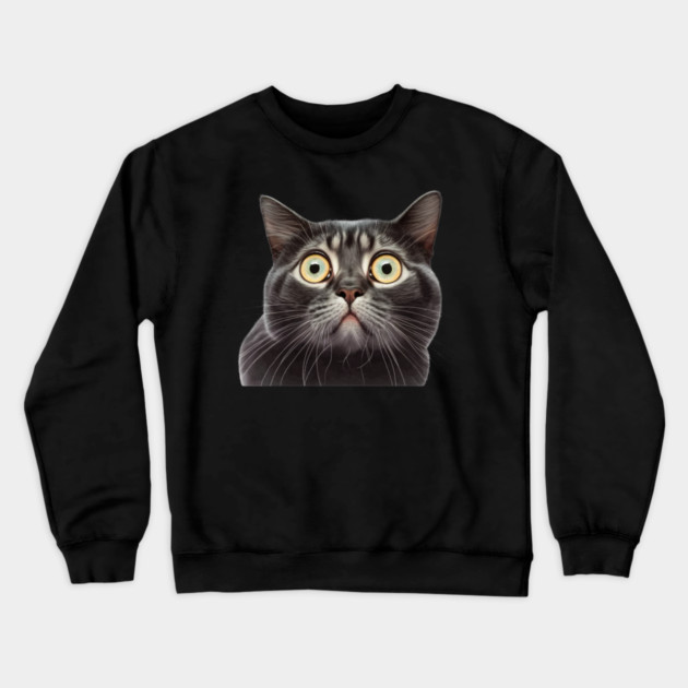 Funny Scared Cat Face, Cat Lover, Scaredy Cat Crewneck Sweatshirt by logiamerch