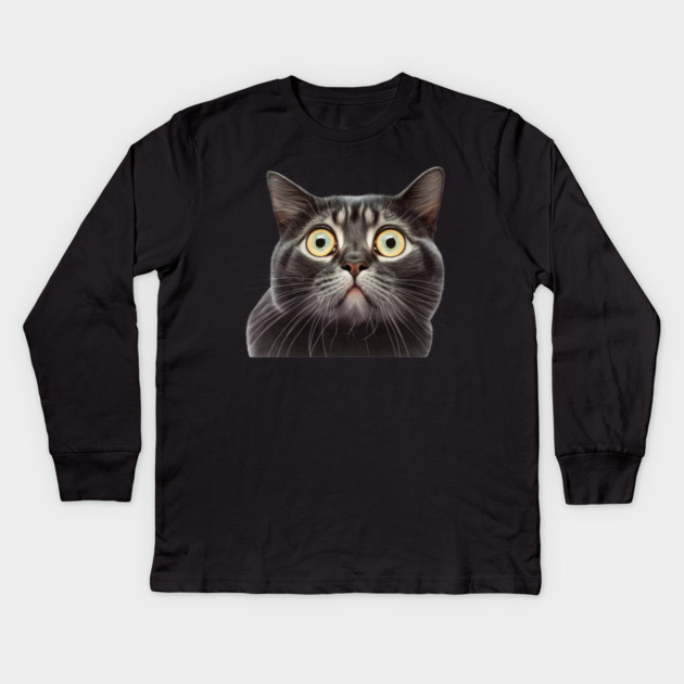 Funny Scared Cat Face, Cat Lover, Scaredy Cat Kids Long Sleeve T-Shirt by logiamerch