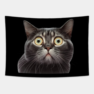 Funny Scared Cat Face, Cat Lover, Scaredy Cat Tapestry