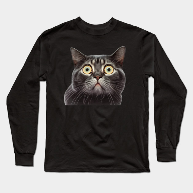 Funny Scared Cat Face, Cat Lover, Scaredy Cat Long Sleeve T-Shirt by logiamerch
