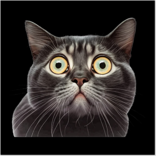 Funny Scared Cat Face, Cat Lover, Scaredy Cat Wall Art by logiamerch