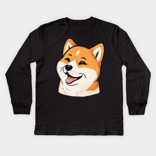 Cute Shiba Inu Dog Smiling Kids Long Sleeve T-Shirt by logiamerch