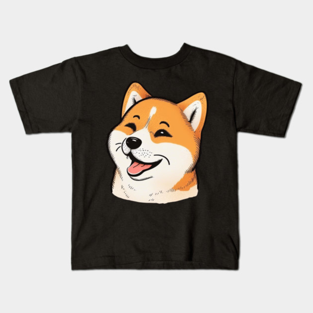 Cute Shiba Inu Dog Smiling Kids T-Shirt by logiamerch