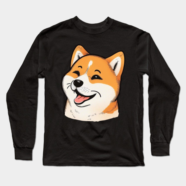 Cute Shiba Inu Dog Smiling Long Sleeve T-Shirt by logiamerch