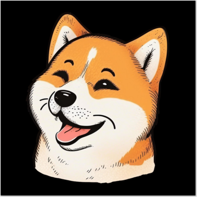 Cute Shiba Inu Dog Smiling Wall Art by logiamerch