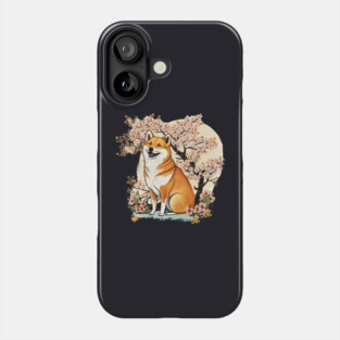 Shiba Inu Dog, with Cherry Blossom Moon, Dog Lover Phone Case