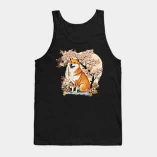 Shiba Inu Dog, with Cherry Blossom Moon, Dog Lover Tank Top